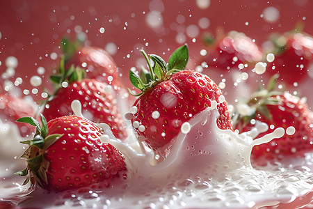 美味的草莓牛奶背景图片