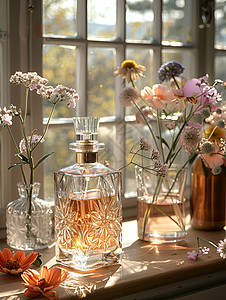 艺术花卉精致花香透明玻璃瓶背景