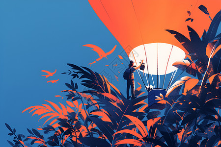 梦幻森林的热气球之旅高清图片