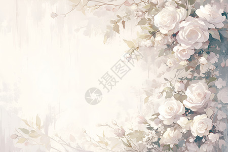 白色的花朵黑白色的花卉背景插画