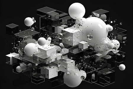 黑白抽象艺术黑白环境中的立方体插画