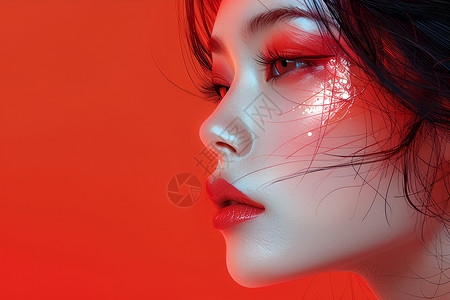 眼妆妆容亚洲女性神秘红唇背景