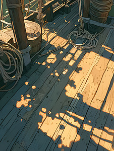 木甲板日光躺椅阳光洒在木船上插画