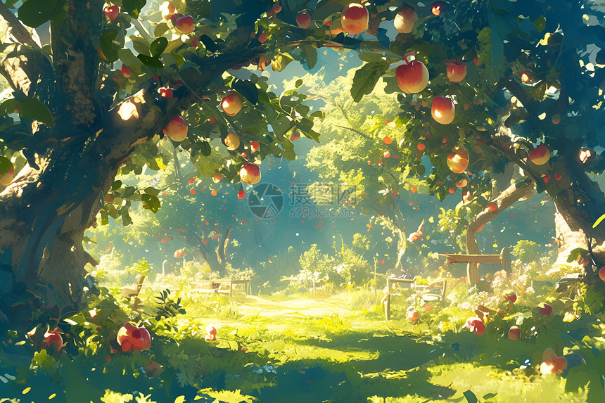 果树上生长的苹果图片