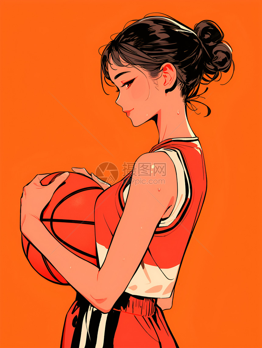 篮球女孩抱着球图片