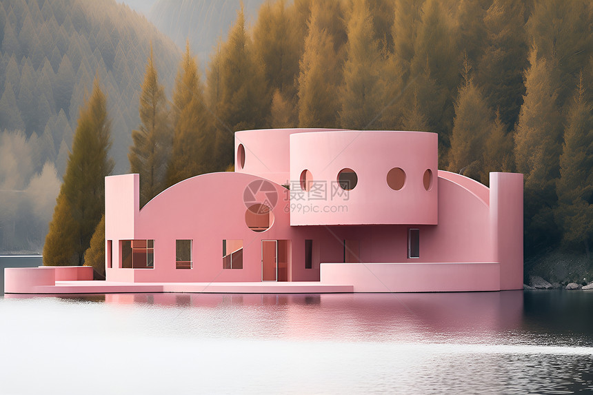 粉红色的豪华别墅图片