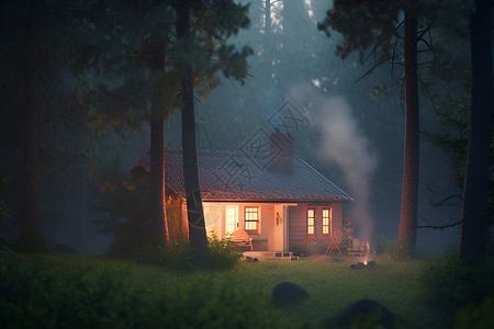 森林里的房子森林里的温馨小屋背景