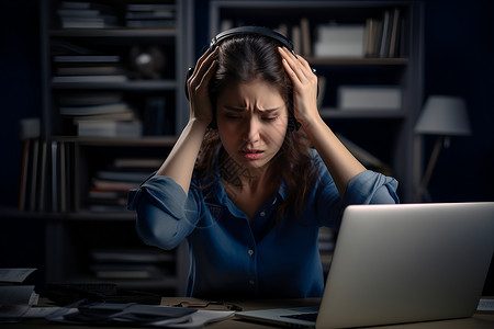 电脑头痛压力山大的职业女性背景