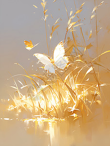 水边草丛里的金色蝴蝶背景图片