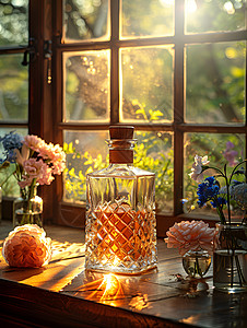 水晶花瓶窗前的透明水晶瓶背景