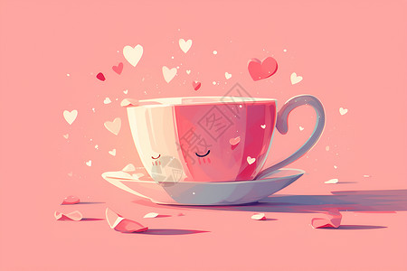 瓷器设计咖啡杯中的浪漫之旅插画