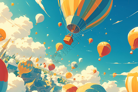 彩色天空彩色热气球插画