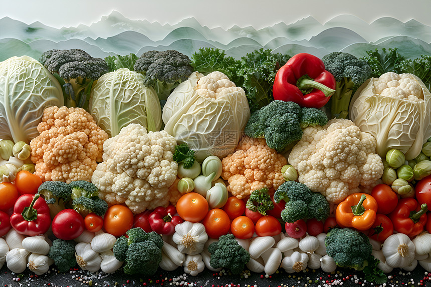 丰收的蔬菜堆图片