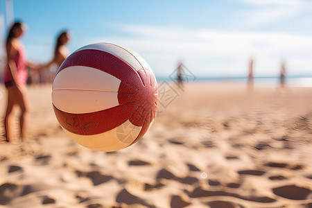 夏季学生穿搭沙滩上的排球背景