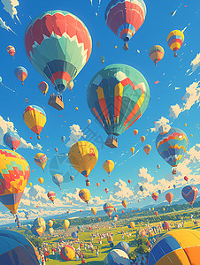 草地上的热气球背景图片