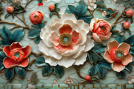 青花图案中国文化传统牡丹设计图片