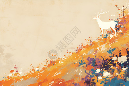 麋鹿壁画白鹿与花草插画
