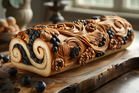 奥利奥奶油面包花朵装饰的蛋糕卷设计图片