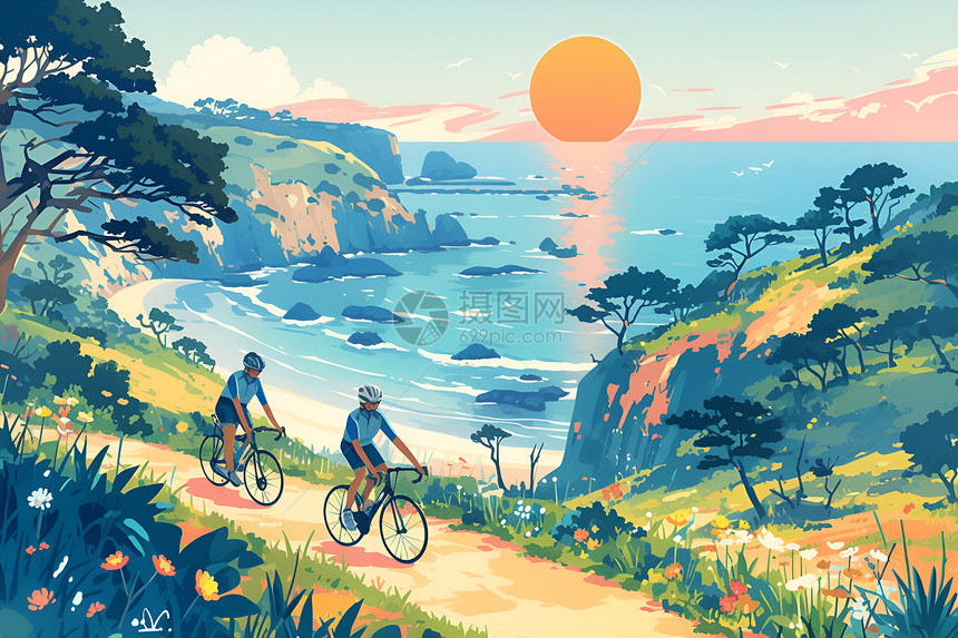 海岸小路上的自行车手图片