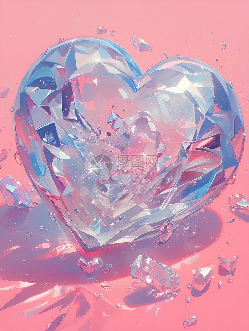水滴环绕着的心形钻石纯爱的永恒之美图片