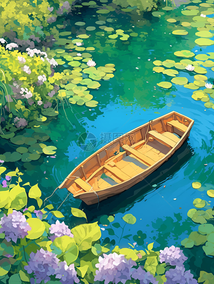 湖上小船图片