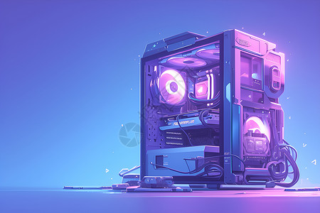 紫色酷炫紫色光满的机箱插画
