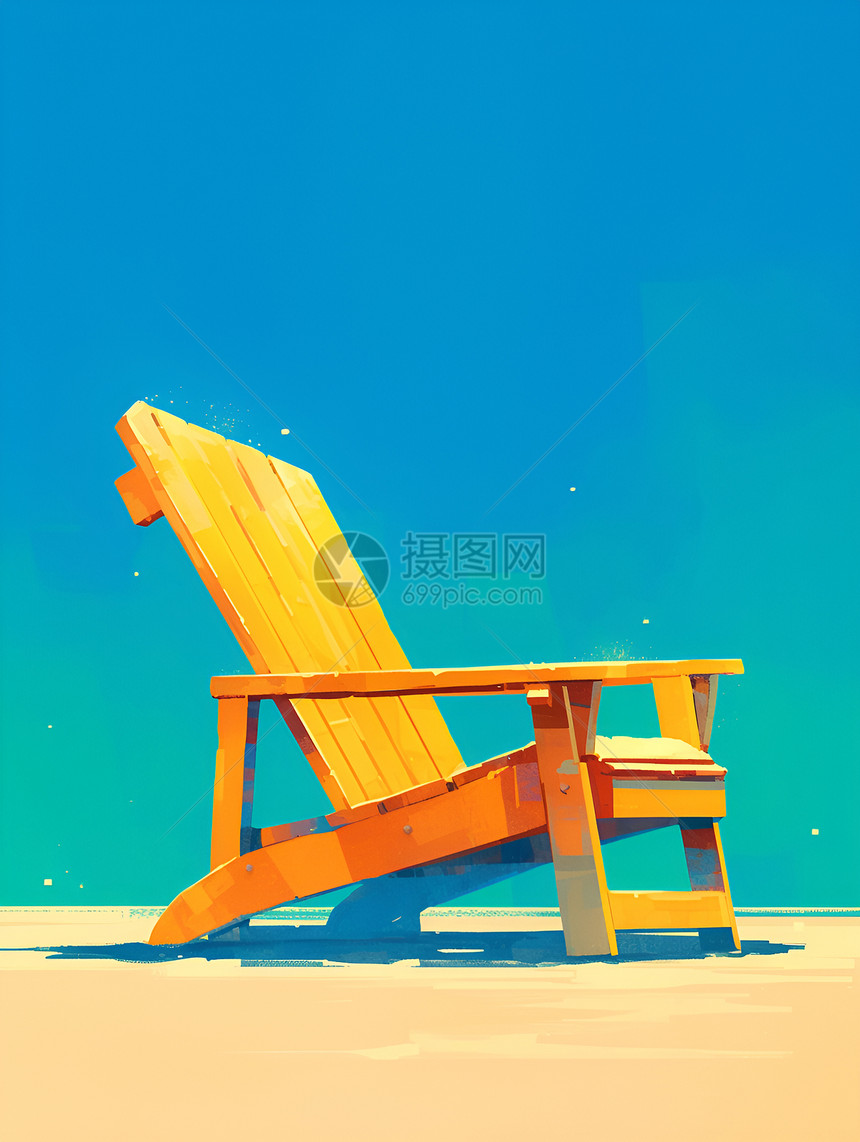 木椅在海滩边图片