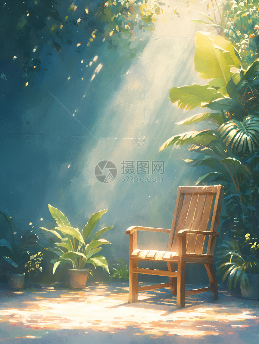 植物森林里的椅子图片