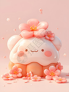 粉色卡通花朵蛋糕背景图片