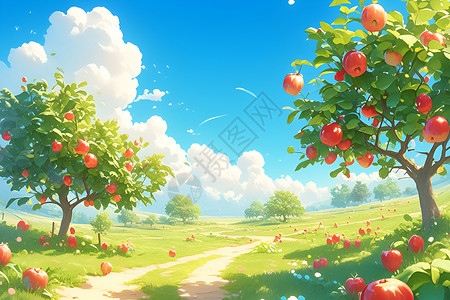 苹果园小径果园卡通高清图片