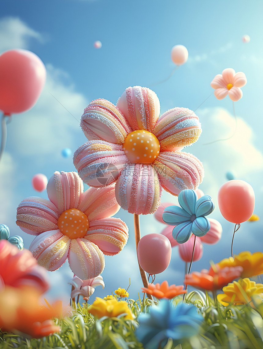 花丛中的气球图片