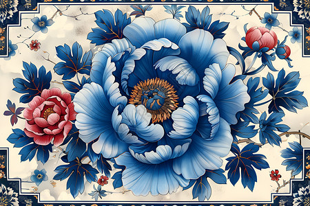 蓝色牡丹花背景图片