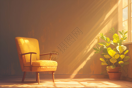 窗户光影阳光下椅子的舒适温暖插画