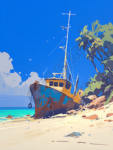 海滩上的船背景图片