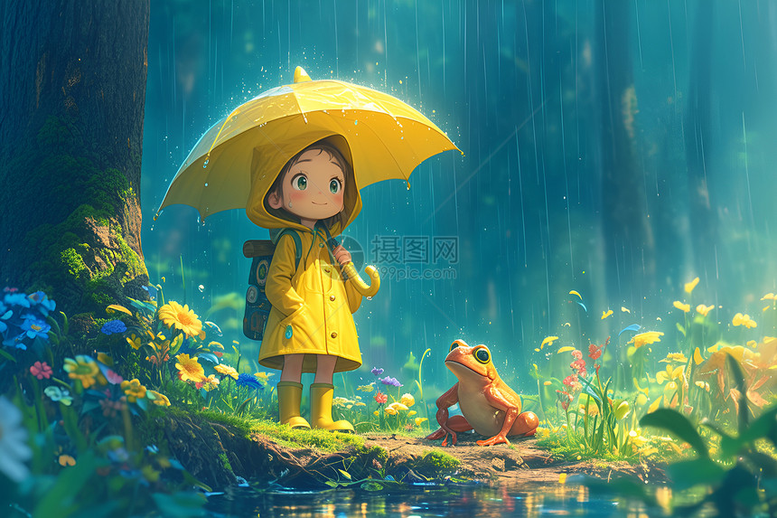 红蛙与女孩的雨中旅程图片