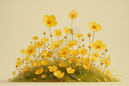 黄色野花草地上的野花插画