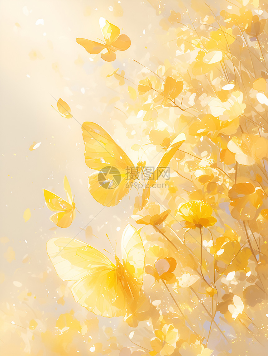 金色的蝴蝶在空中飞舞图片