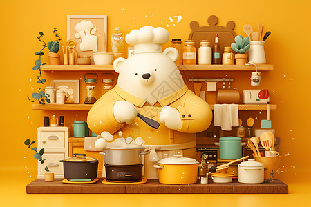可爱的熊厨师背景图片