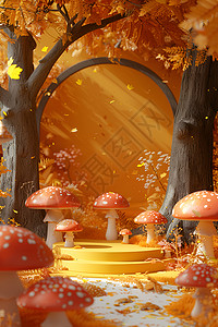 卡通蘑菇房魔幻森林中的小蘑菇设计图片