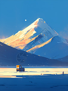 冰雪山峰的壮观景色插画