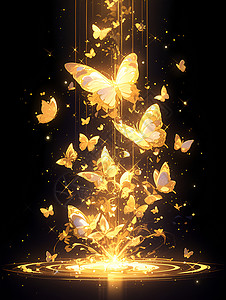 绚丽金色金色蝴蝶聚集在夜晚插画