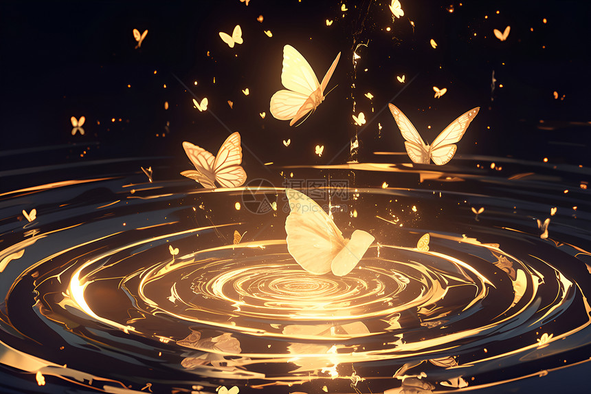 水面飞舞的蝴蝶图片