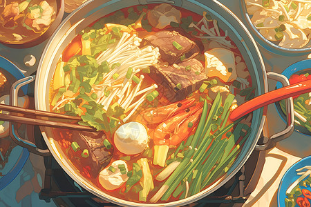 美味的火锅食材插画背景图片