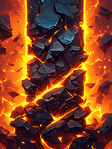 黑色岩石中的火焰插图高清图片
