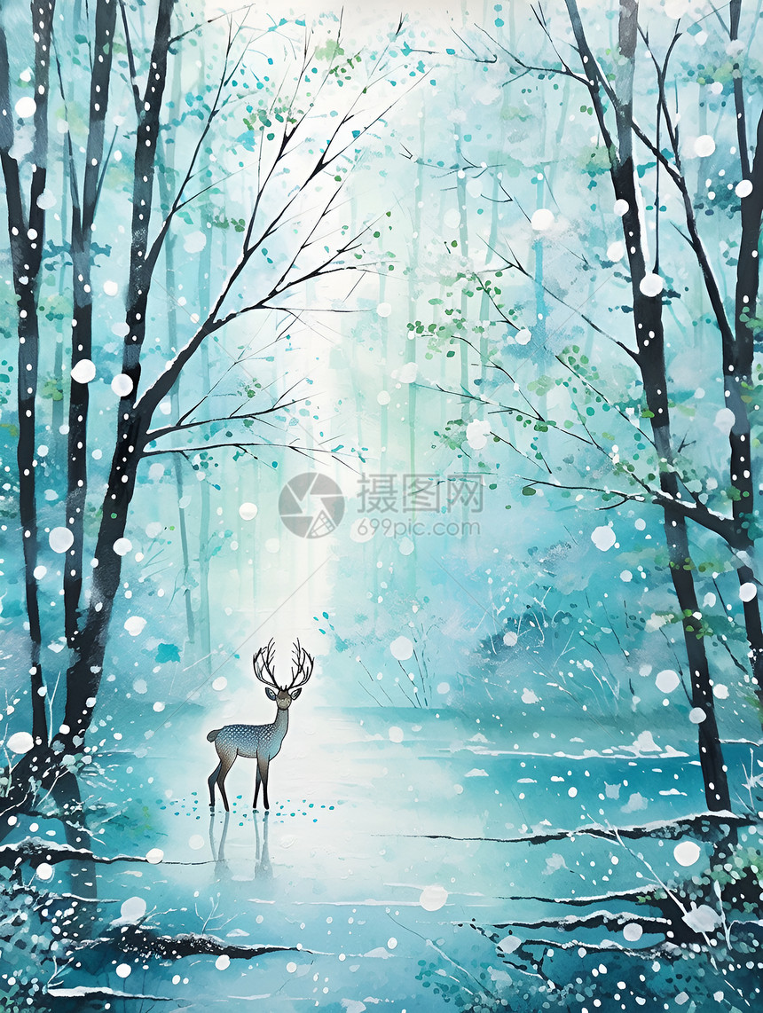 冬日林中的鹿图片