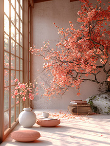 复古房间内的花树设计图片