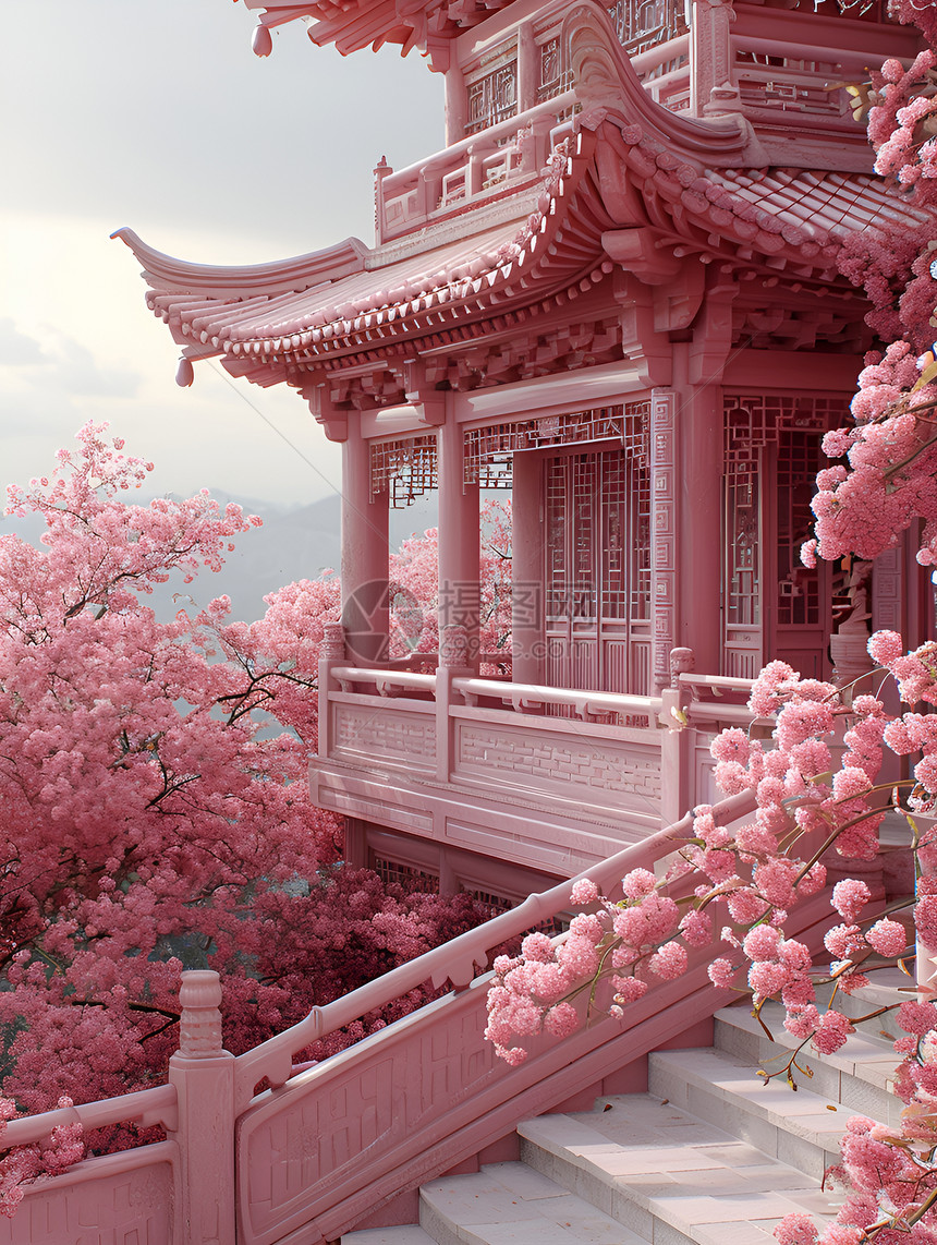粉色的传统建筑图片