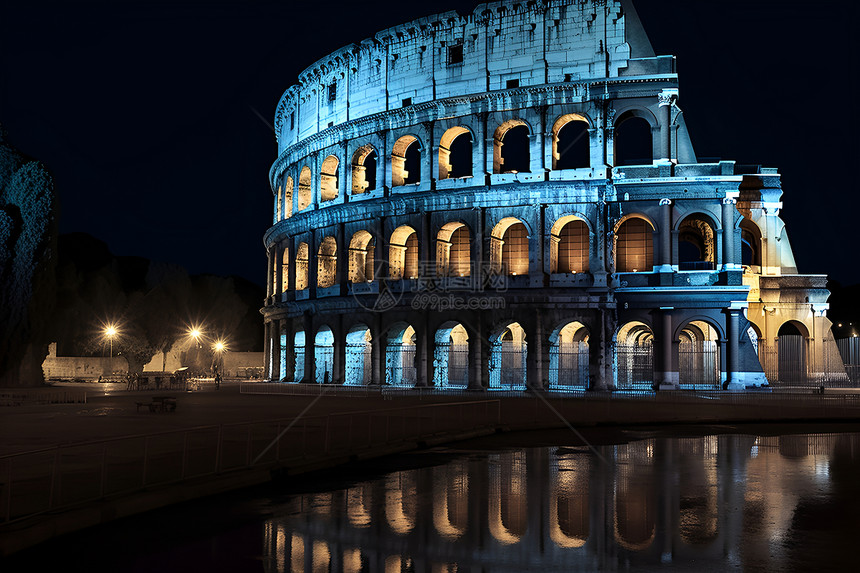 夜景下的古罗马图片