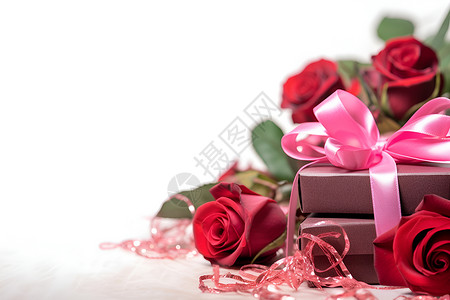 桌面上的玫瑰图片桌面上的礼盒和玫瑰背景