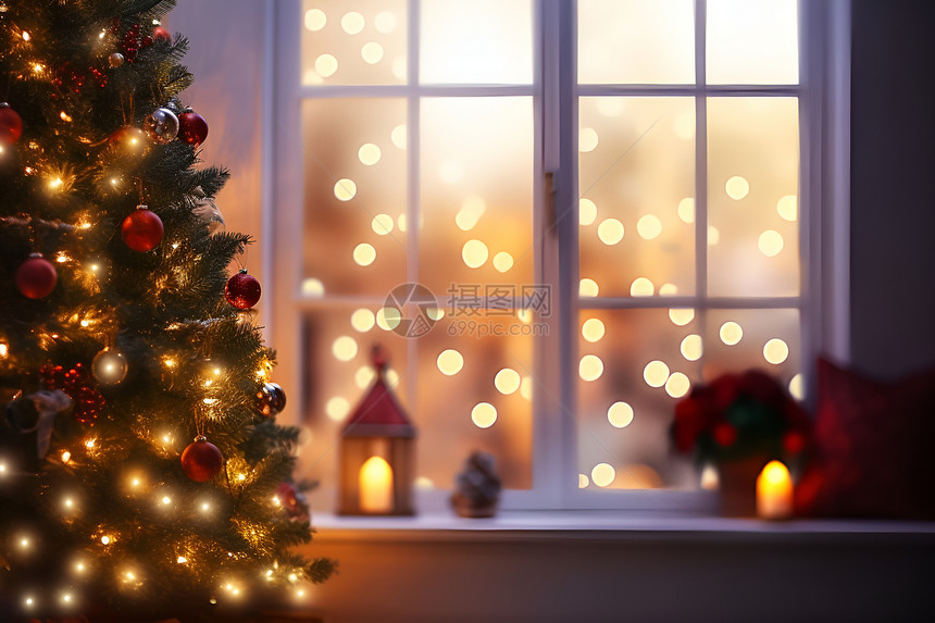 圣诞节房屋内的圣诞树图片